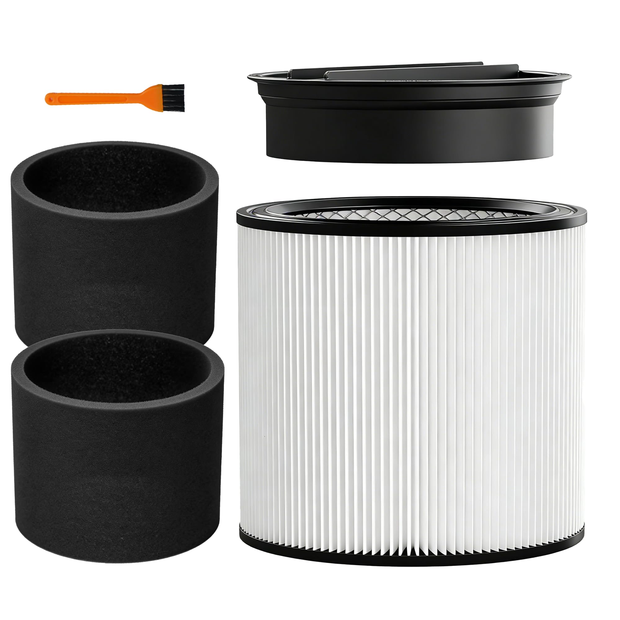 90304 Replacement Filter, 90585 Foam Sleeve Compatible with shopvac filter 90304 90350 90333 90585, Fits Most 5 Gallon and Above Wet Dry Vacuum Cleaner (1 Filters+1 Lid+2 Foam Sleeve Filter+1 Brush)