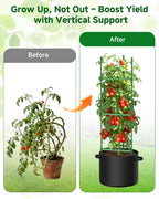 MQJIAZHI 4 Pack Tomato Trellis Cages 55 Inch Height, with 17 Gallon Square Grow Bags, Heavy Duty Tomato Plant Support Stakes for Outdoor Garden Climbing Vegetables Fruits Flowers