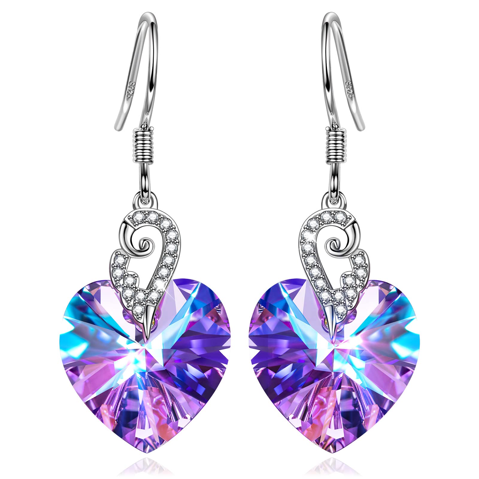 Kate Lynn Angel Wings 925 Sterling Silver Heart Dangle Earrings for Women