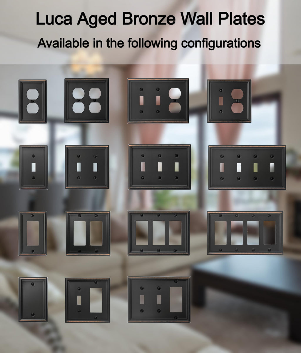 OKAWYC Double Toggle/Single Decorator Light Switch Cover Luca Metal Wall Plate, 2-Pack Aged Bronze 3 Gang, Light Switch Cover, Receptacle Dimmer Switch GFCI Outlet Decorative Wallplate, Durable