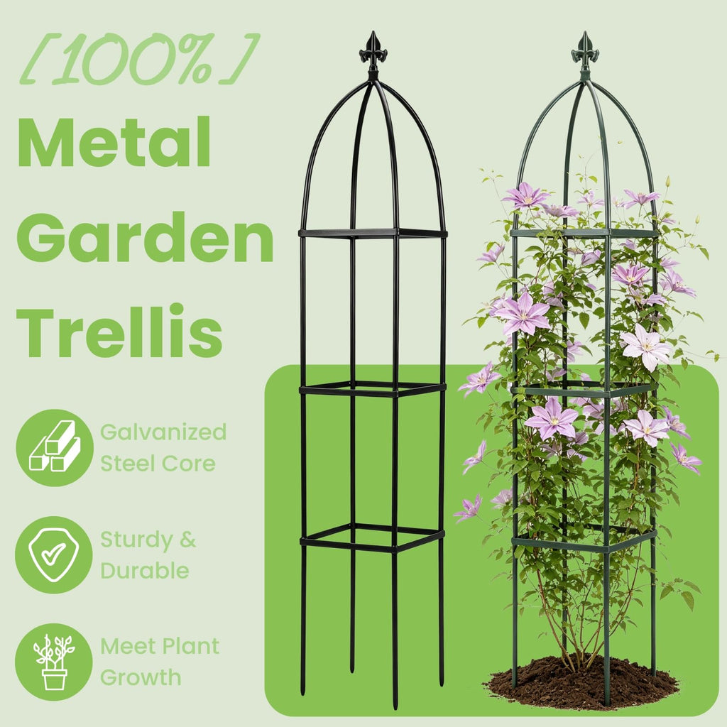 Lancisism 100% Metal Trellis for Climbing Plants Outdoor - Garden Metal Obelisk Trellis Vertical Plant Support for Climbing Vines & Flowers - Sturdy Steel Arch Trellis for Potted Plants Indoor Green