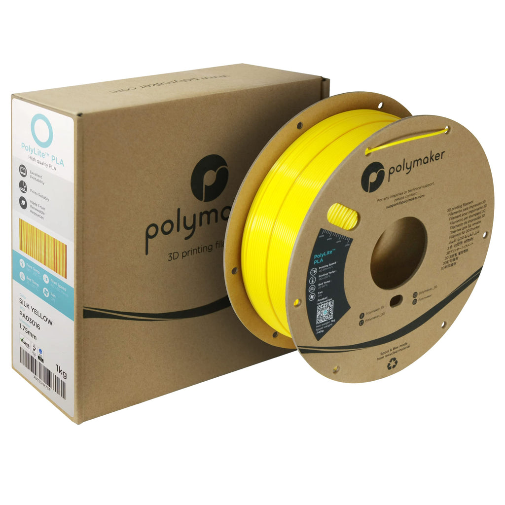 Polymaker Silk PLA Filament 1.75mm, Shiny Yellow PLA 3D Printer Filament Silk 1kg - PolyLite 1.75mm PLA Filament Silk Yellow Filament 1.75mm