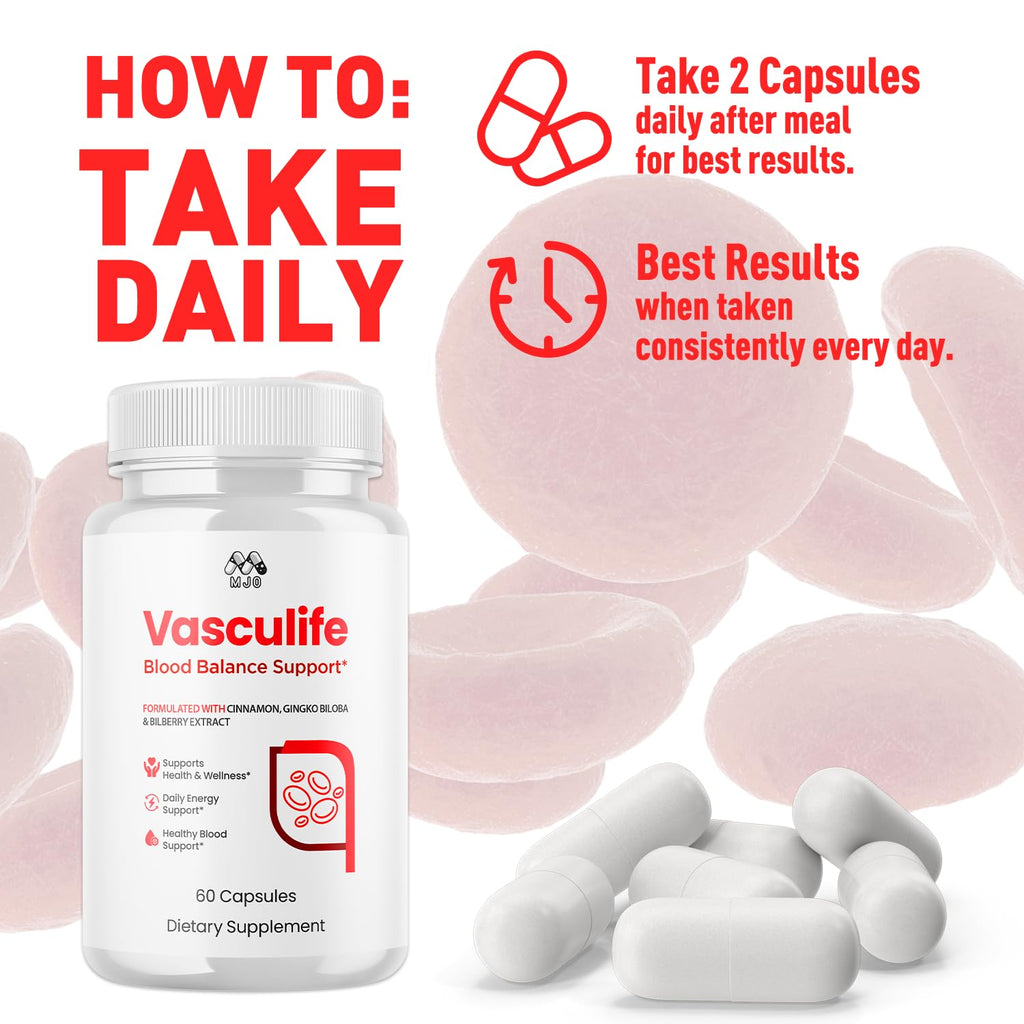 Vasculife Capsules, Official Vascu Life Blood Pills with All Natural Ingredients, Advanced Formula Blood Health Support with Maximum Strength Premium Quality Vitamins for Women and Men (60 Capsules)
