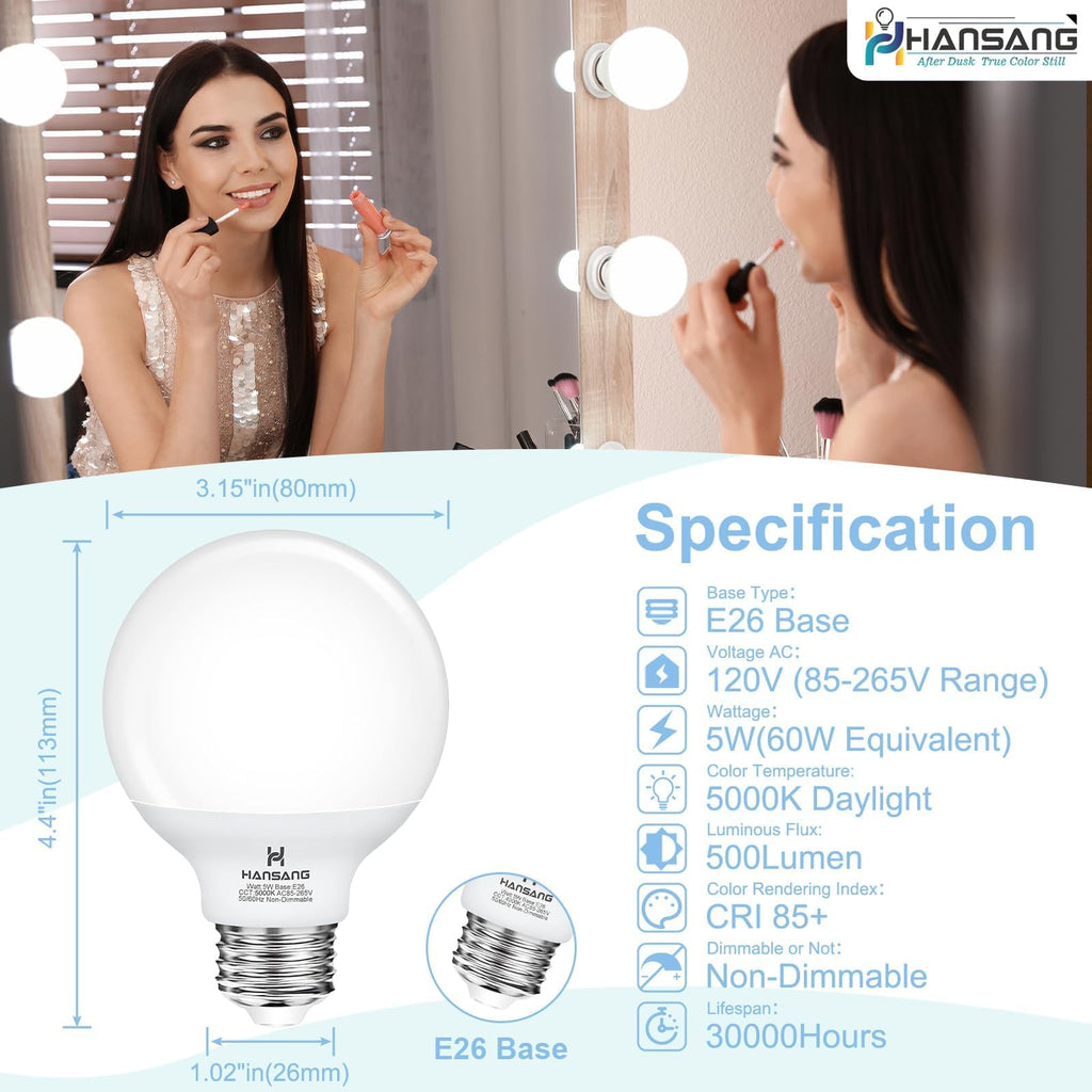 12 Pack G25 Globe Vanity Bathroom Light Bulbs 60W Equivalent 5000K Daylight