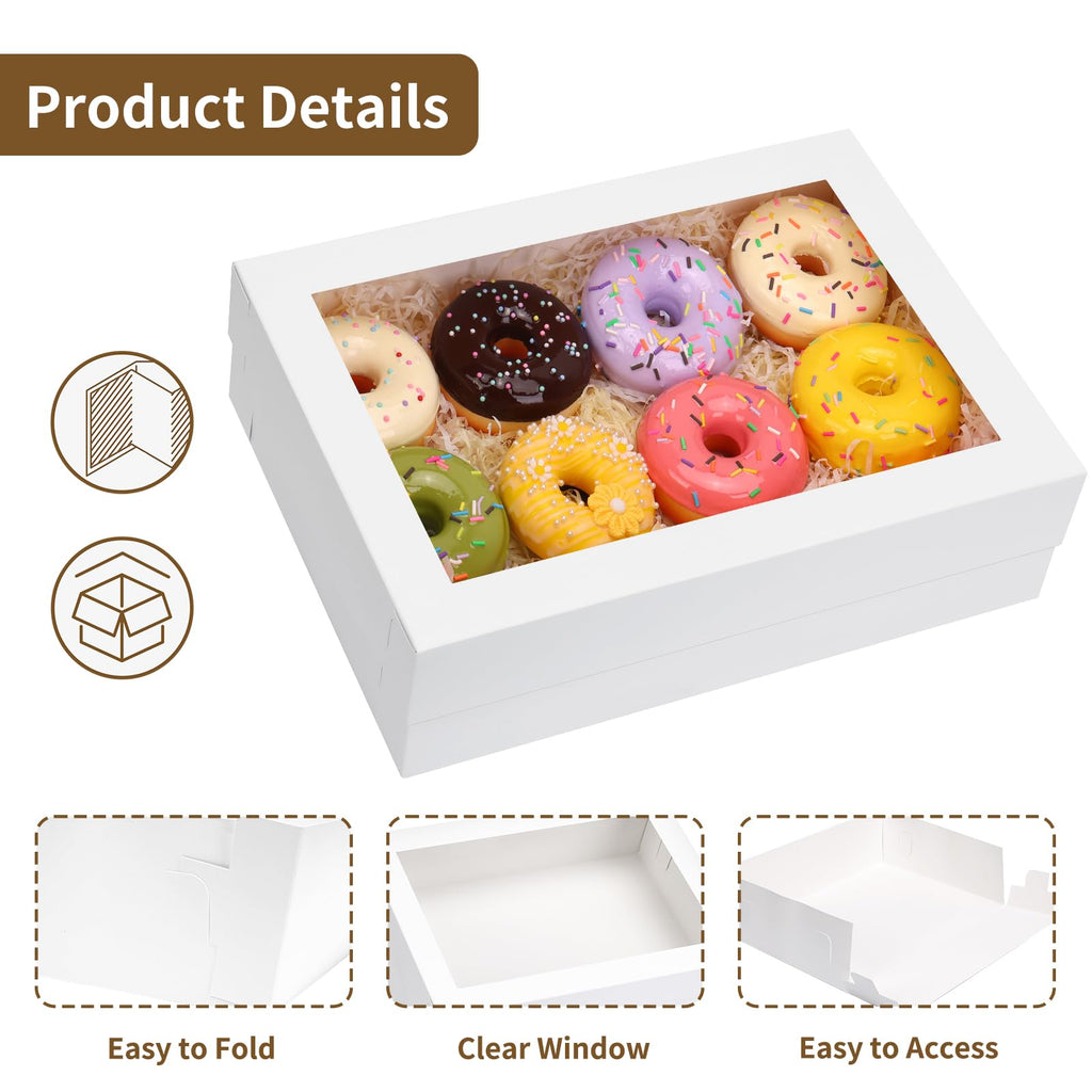 Moretoes 10pcs 14x10x4in Sheet Cake Boxes with Cake Board, White Rectangle Bakery Boxes with Window, for Quarter Sheet Cakes, Donuts, Cupcakes, Brownie&Pie For Graduation