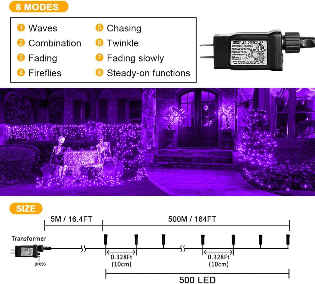 weillsnow 500 LED Halloween String Lights,164 FT Twinkle Lights Waterproof