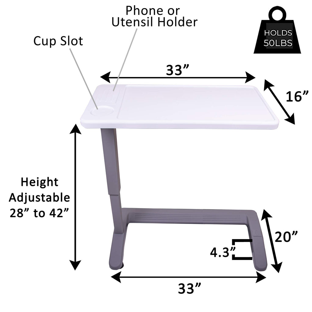 Carex Rolling Overbed Table, Hospital Bed Table, Laptop Tables for Recliner, Bed, Bedside and Sofa, Computer Tables, Hospital Tray, Adjustable with Wheels and Secure Height Adjustment