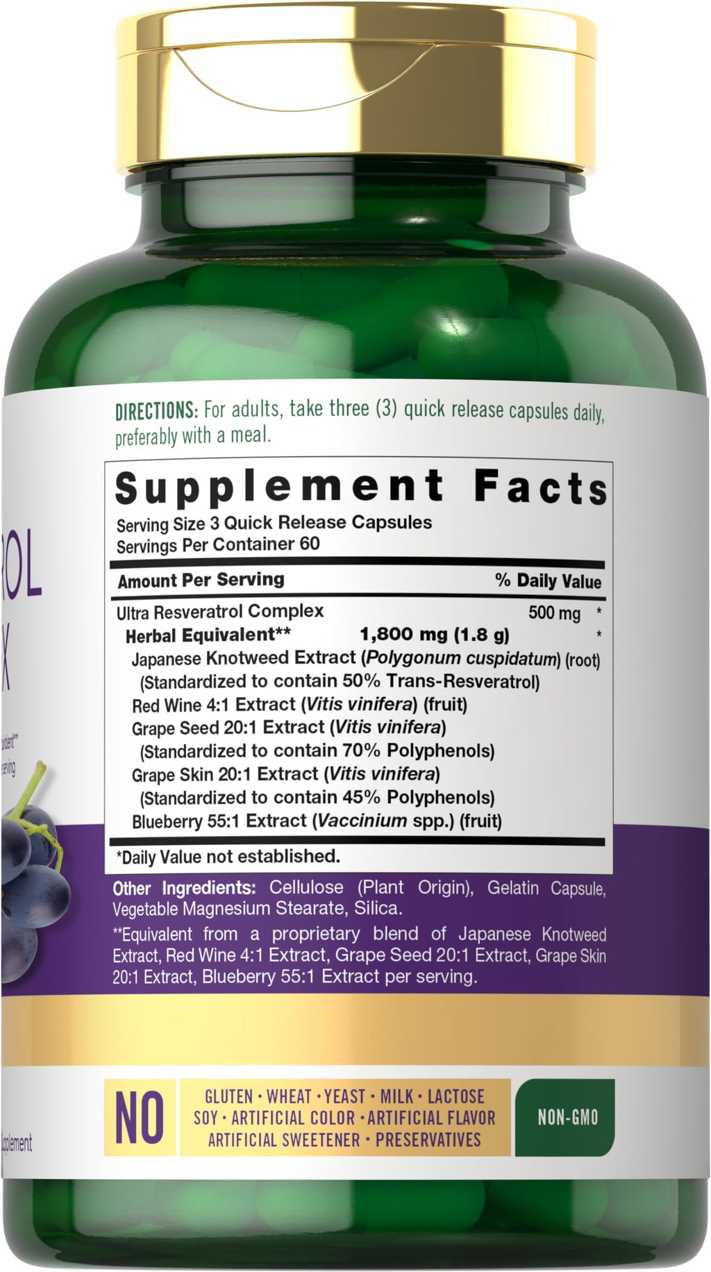 Carlyle Resveratrol Supplement | 180 Capsules | Non-GMO & Gluten Free | Potent Complex