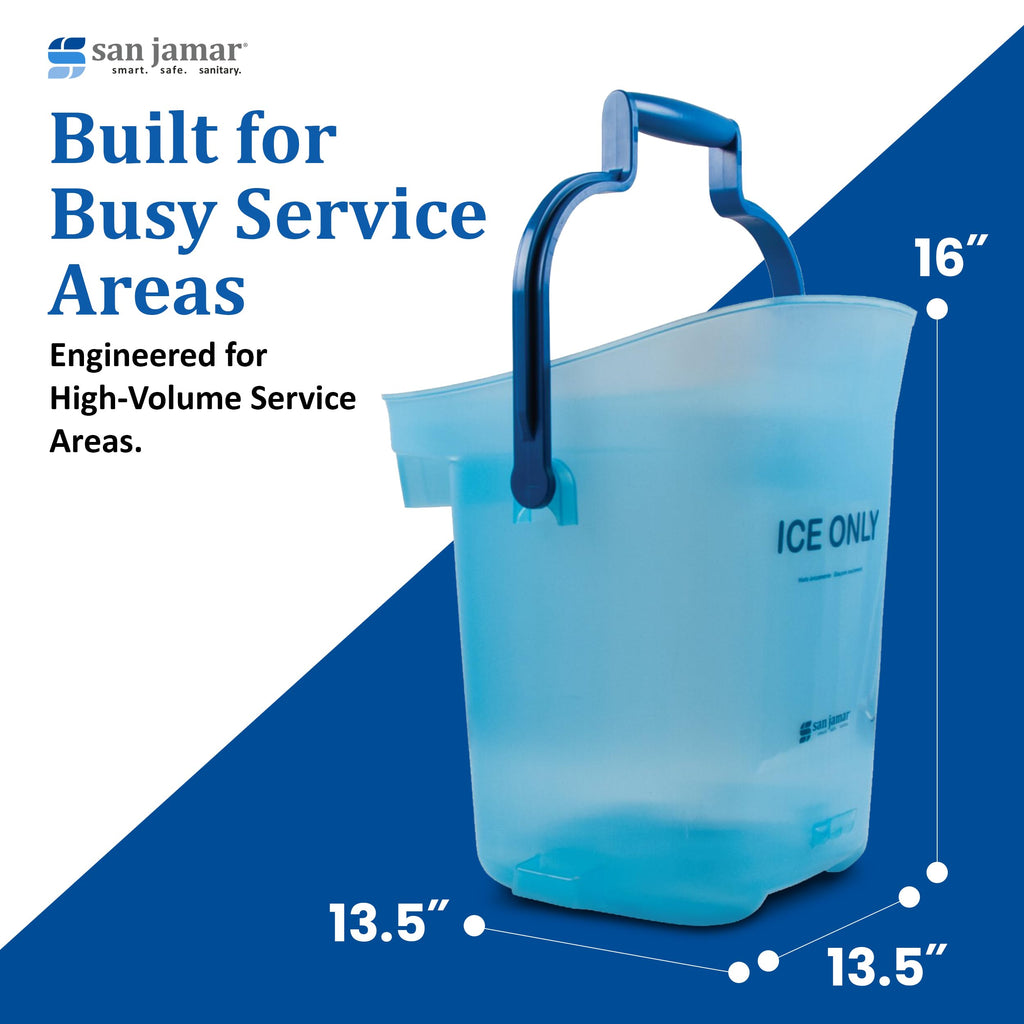San Jamar Light Duty Plastic Ice Bucket Tote – Large Ice Bucket for Cocktail Bar, Parties, Catering Events, Restaurants, Buffets, Dual-Grip Handles, Blue, 6 Gallons
