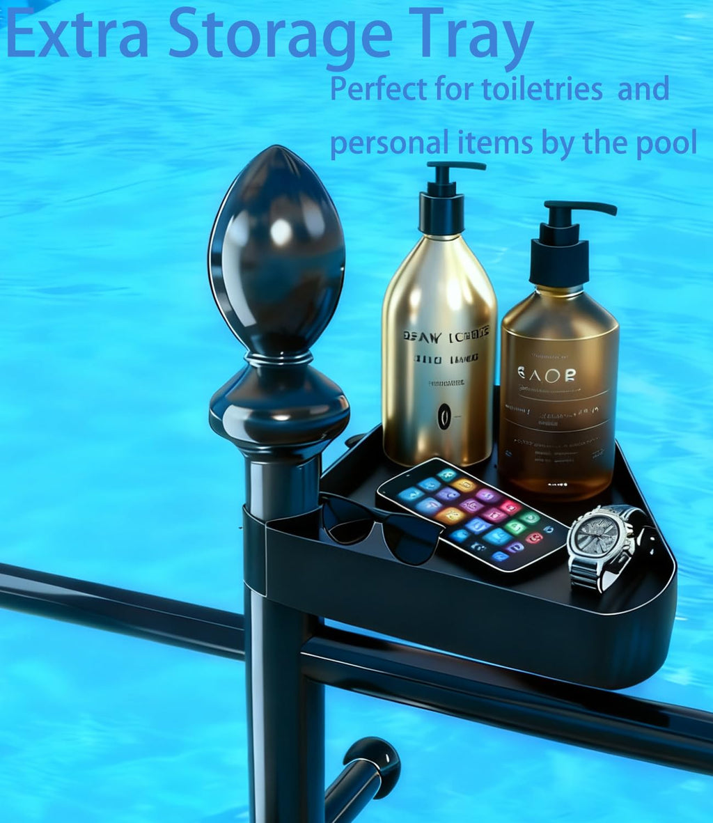Pool Towel Rack Outdoor, 6 Bars with Top Tray Metal Heavy Duty Never Tilt Pool Accessories with Heavy Metal Base, Hot Tub Accessories Towel Dying Rack Towel Stand for Pool, Hot Tub etc