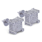 TOPGRILLZ 925 Sterling Silver Square Screw Stud Earrings 14K Gold Plated 5A+ Cubic Zirconia Iced Out Square Screw Back Hypoallergenic Cube Large Stud Earrings For Men Women(03Silver)