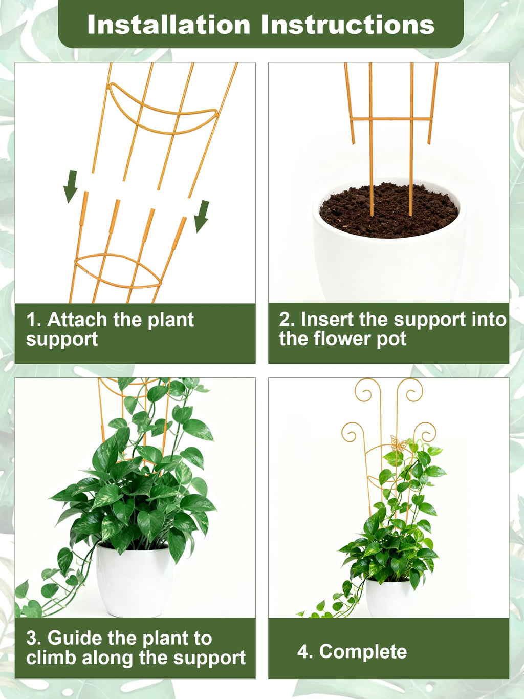 Butterfly Metal Monstera Trellis, Gold Garden Treleaf Expandable Trellis