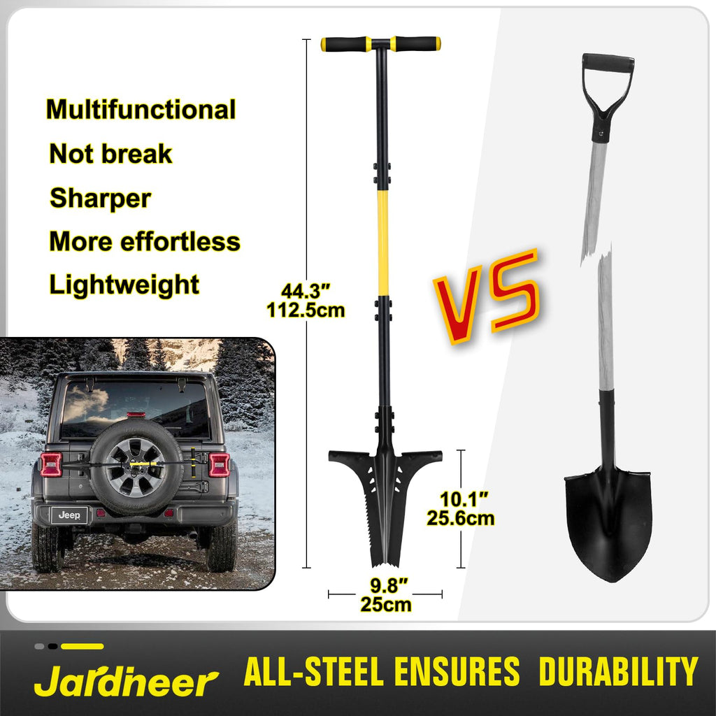 Jardineer Updated Root Shovel, Gardening Shovel Heavy Dutywith Serrated Edge and V-Cut Tip, 44.5" Digging Shovel for Gardening, Camping and Trenching, Ergonomic T-Handle Metal Shovel