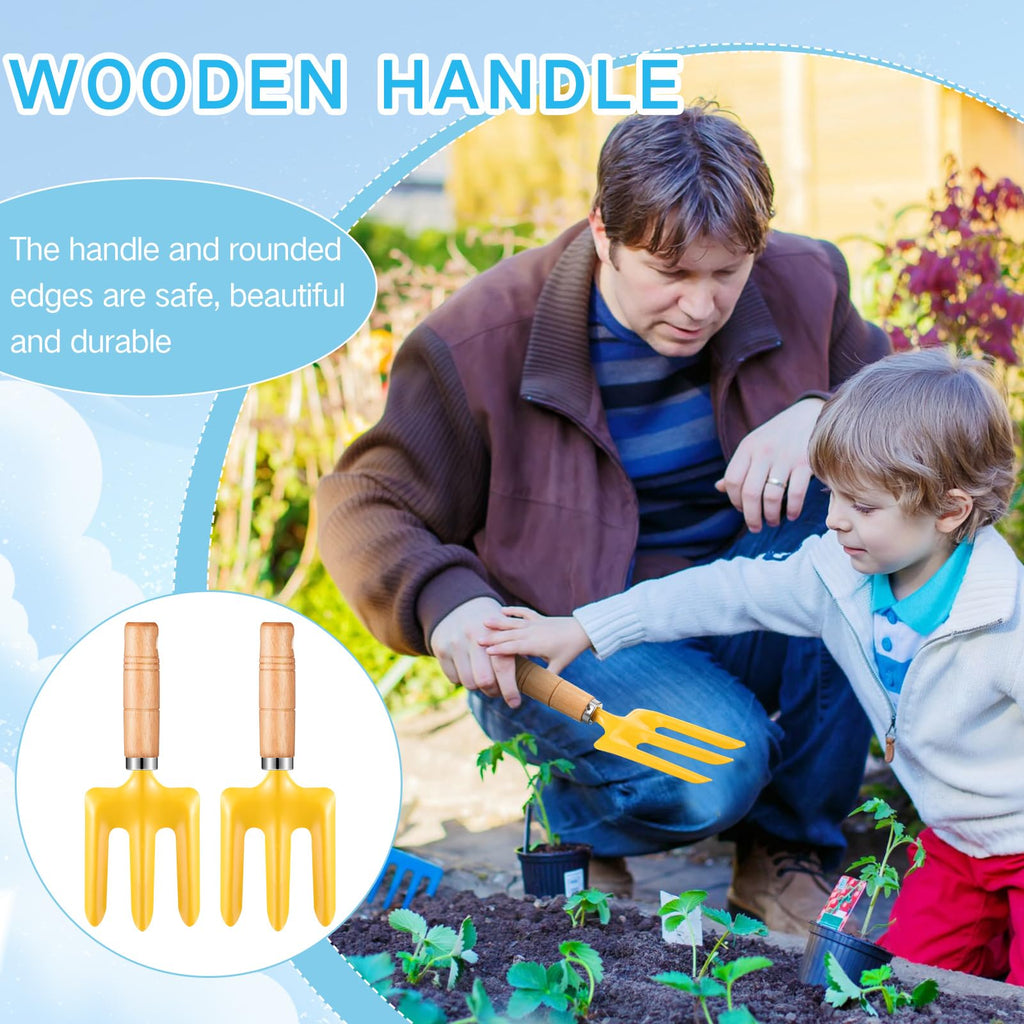 Motionchic 24 Pcs 8" Kids Gardening Tools, Metal Beach Sandbox Digging Toys with Wooden Handle, Including Shovel, Rake, Fork and Trowel, Garden Sand Snow Tools for Children Gift Outdoor Gardening