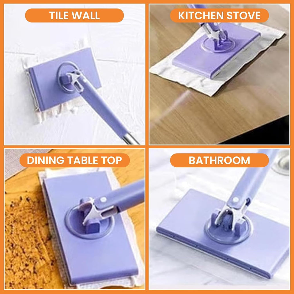 Snap Grip Mini Mop,Convenient Cloth Changing Mini Mop,Retractable Gap Dust Cleaner Flat Mops with Locking Head &Sweeping Cloths,（1mop + 5random Color Rags (Purple)
