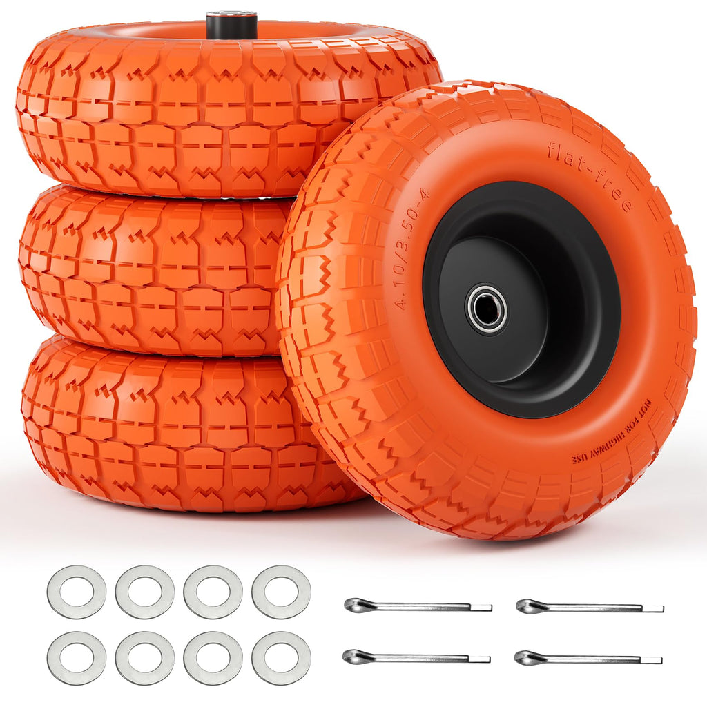【UPGRADED】4.10 3.50-4 Tire and Wheel, 10 Inch Flat Free Tires