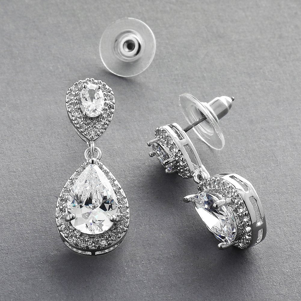Mariell Cubic Zirconia Crystal Teardrop Dangle Bridal and Wedding Earrings, CZ Jewelry for Brides, Bridesmaids, Homecoming, Prom and Dressy Everyday Wear
