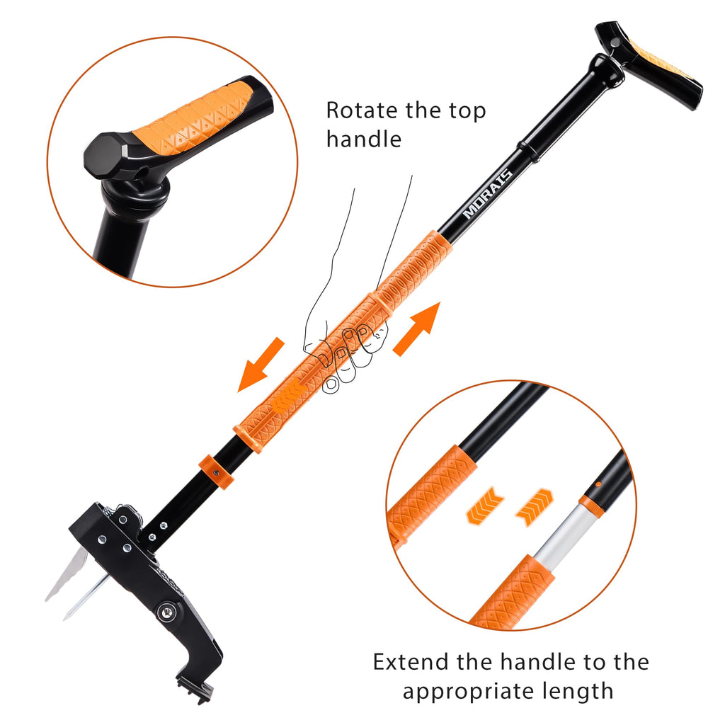 MORAIS Weed Puller Tool, Stand Up Weed Puller Heavy Duty Garden Tool with 4-Claw Steel Head, 39"-46" Retractable Handle & Easy-Eject Mechanism, Easily Remove Weeds Without Bending, or Kneeling