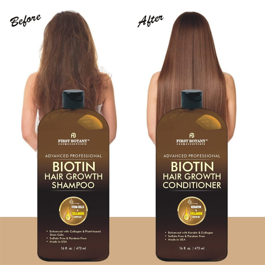 First Botany, Biotin Hair Growth Shampoo Conditioner Anti Hair Loss Thickening formula Collagen & Stem Cell For Hair Regrowth Anti Thinning Sulfate Free For Men Women Anti Dandruff Treatment 16 oz x2