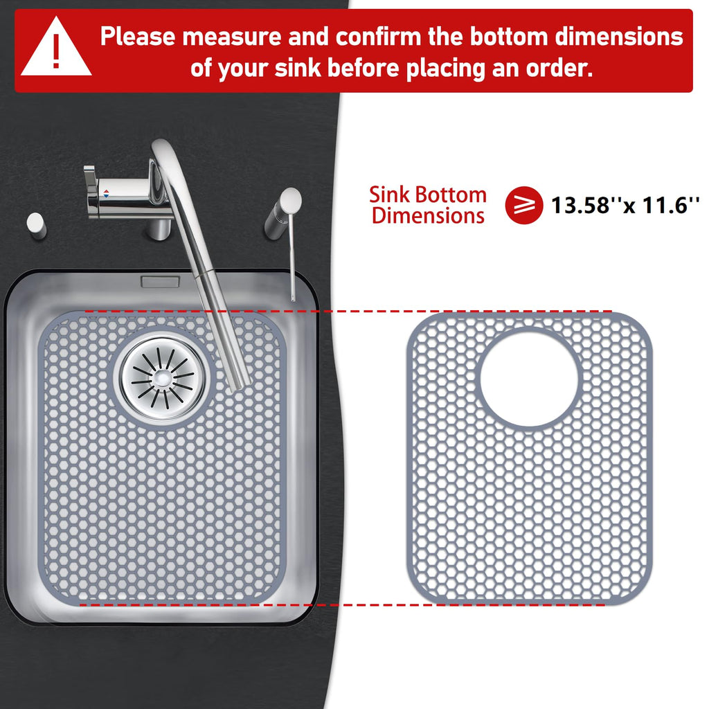Bestjing 2 Pack Silicone Kitchen Sink Protector Mat with Rear Drain - 13.58''x 11.6'' Kitchen Sink Accessory, Folding Non-Slip Heat Resistant Mat Grid for Bottom of Porcelain Stainless Steel