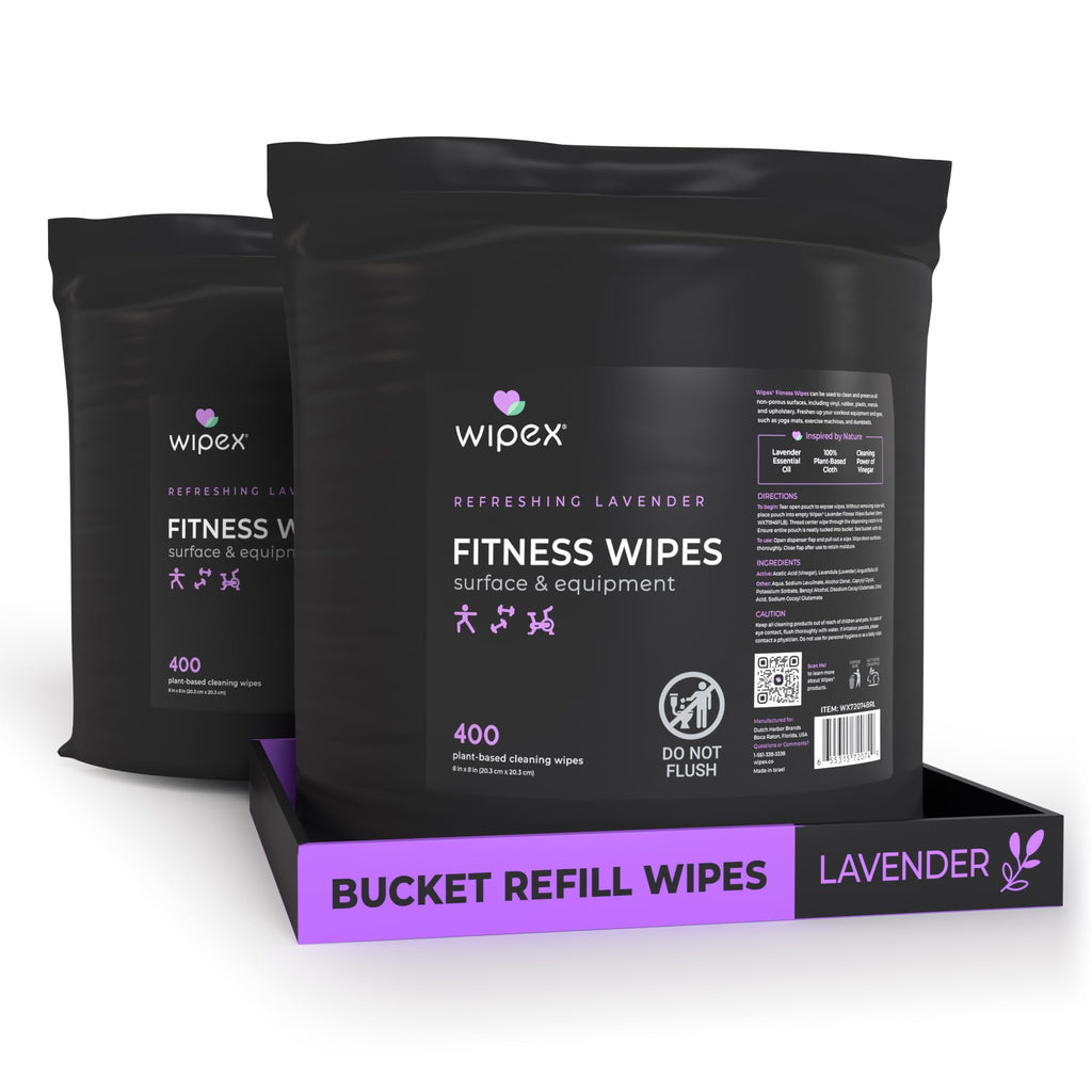 Wipex Gym Wipes Bucket Refill – EWG Verified, Plant-based Fitness Equipment Wipes, Lavender and Vinegar to Clean Surfaces, Safe Yoga Mat Cleaner, Gym & Peloton Bike Cleaner, 400 Count (Pack of 2)