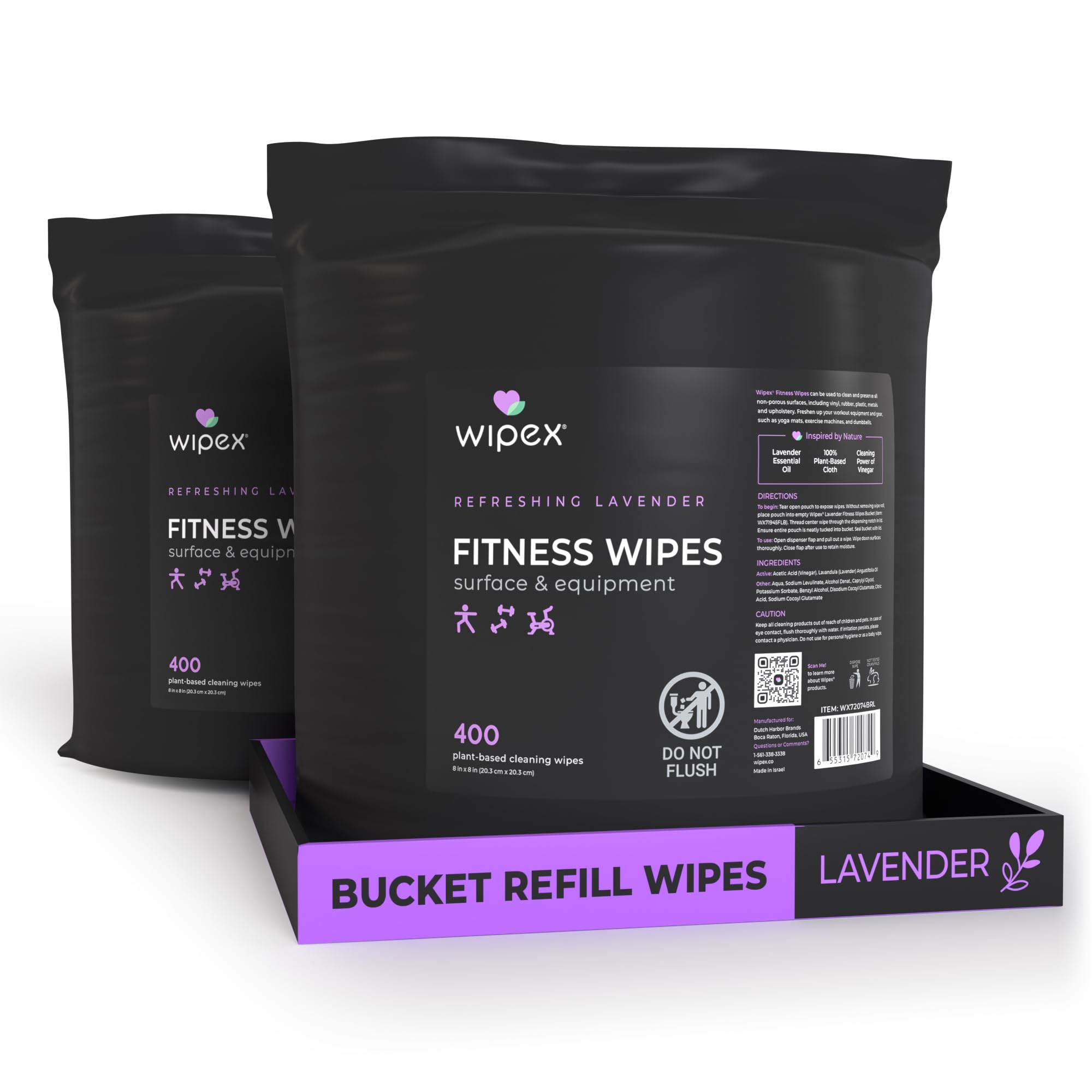 Wipex Gym Wipes Bucket Refill – EWG Verified, Plant-based Fitness Equipment Wipes, Lavender and Vinegar to Clean Surfaces, Safe Yoga Mat Cleaner, Gym & Peloton Bike Cleaner, 400 Count (Pack of 2)