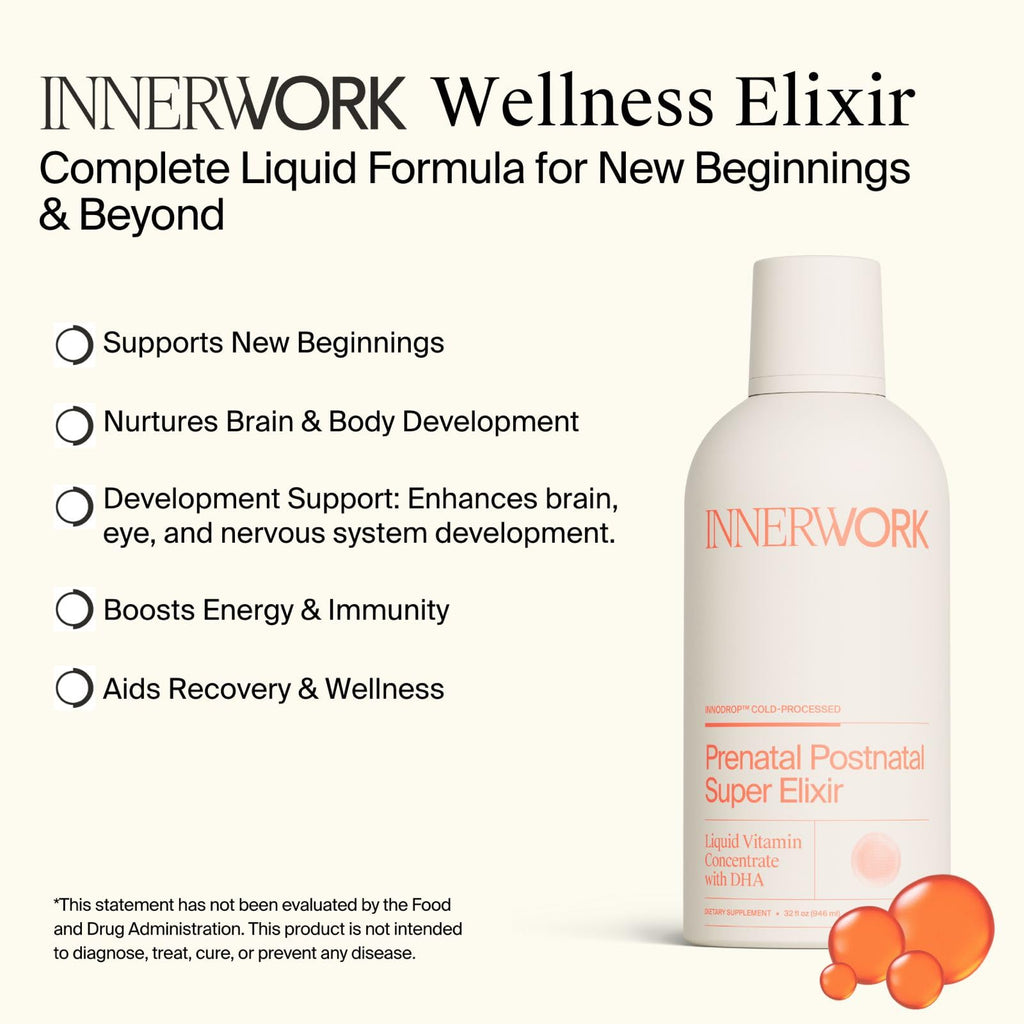 Innerwork Liquid Prenatal Vitamins for Women with DHA, Folate, Choline & B Complex – Prenatal & Postnatal Liquid Multivitamin for Pregnancy & Breastfeeding – Vegan, Sugar Free, Non GMO – 32 Oz