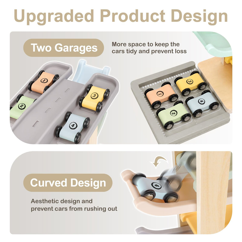 Joyreal Montessori Toddler Toys for 1+ Year Old Boys Girls Wooden Car Ramp