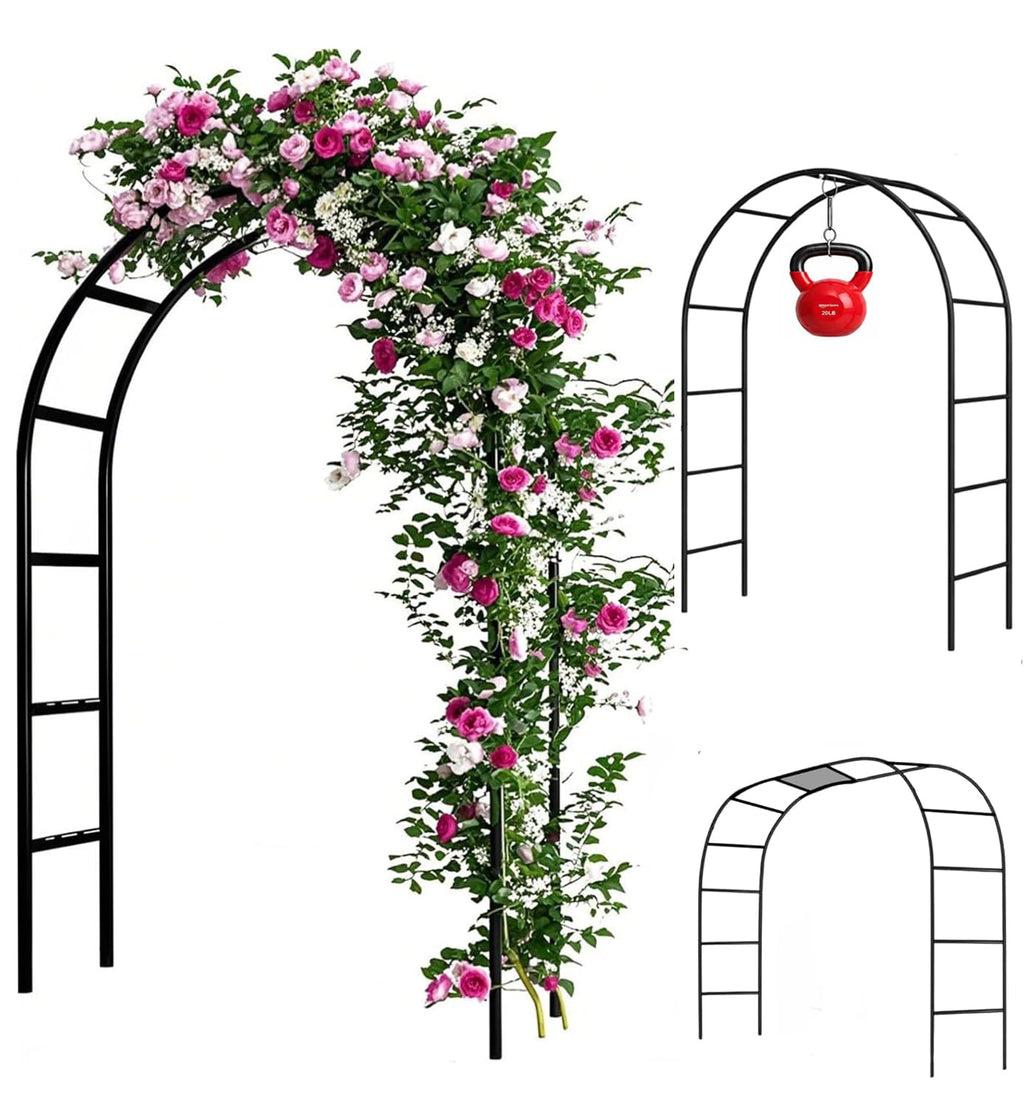 Adorox 7.8ft Garden Arch Trellis for Climbing Plants, Metal Arch Frame, Pumpkin Archway Outdoor Garden Arbors and Arches for Halloween Christmas Birthday Party Baby Shower Decoration(Black)