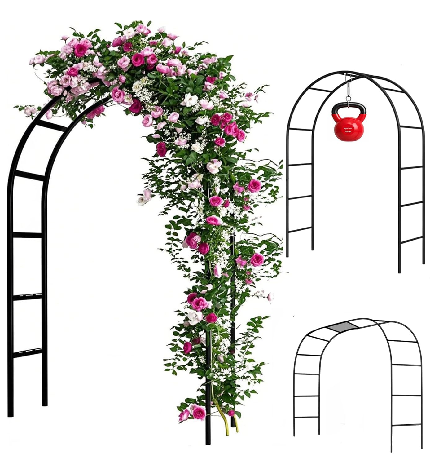 Adorox 7.8ft Garden Arch Trellis for Climbing Plants, Metal Arch Frame, Pumpkin Archway Outdoor Garden Arbors and Arches for Halloween Christmas Birthday Party Baby Shower Decoration(Black)