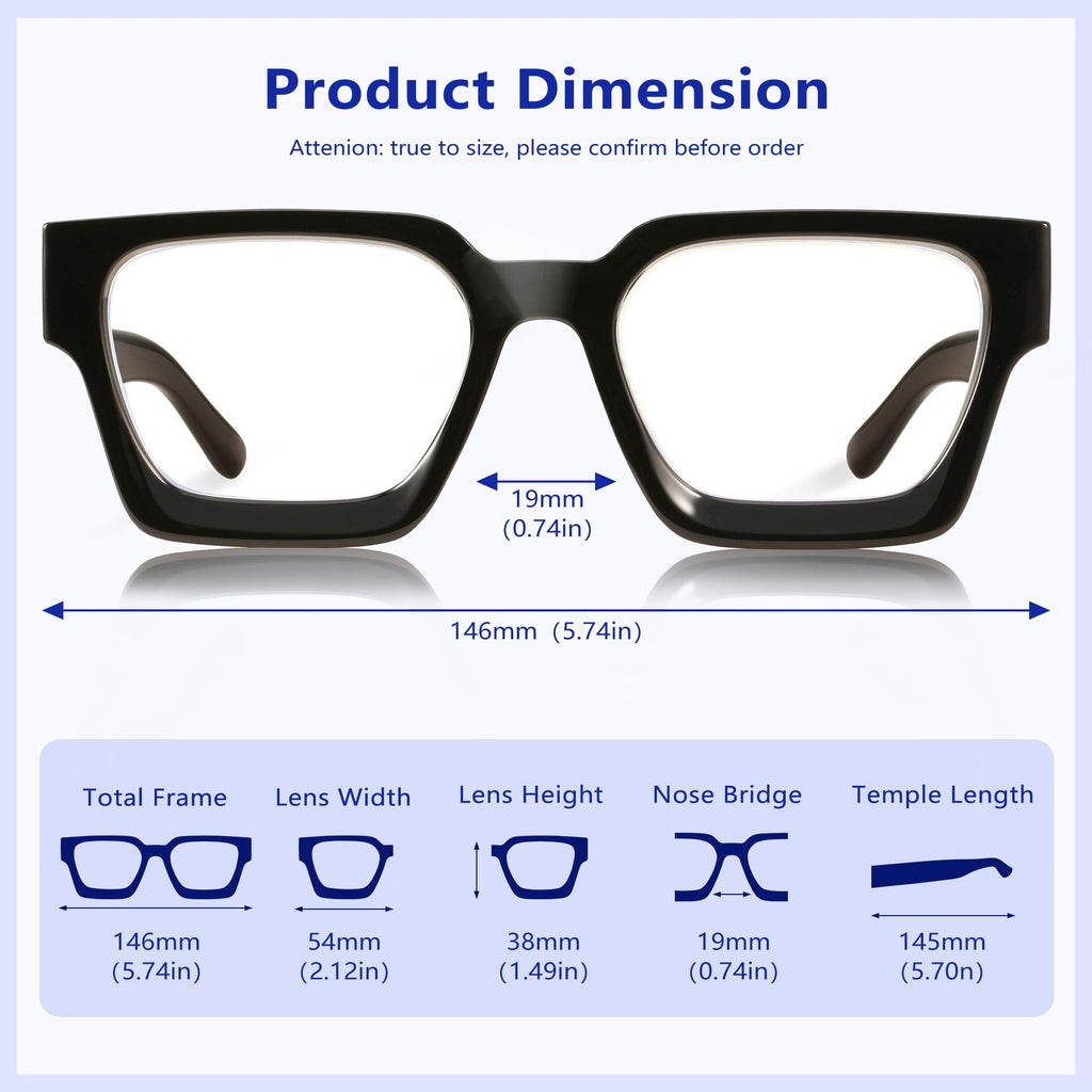 YDAOWKN Oversized Blue Light Blocking Glasses for Woman Rectangle Frame Fashion Chic Preppy Anti Eyestrain