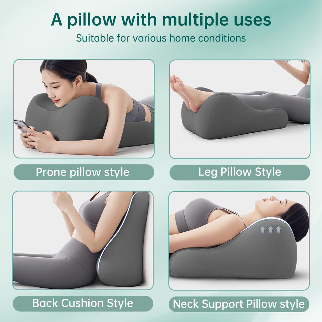 Memory Foam Wedge Pillow Intimacy Couples Pillow, Pregnant Ergonomic Contoured Position Pillow for Sleeping & Reading, Multi-Functional Bed Pillow Back Support Cushion All Grey