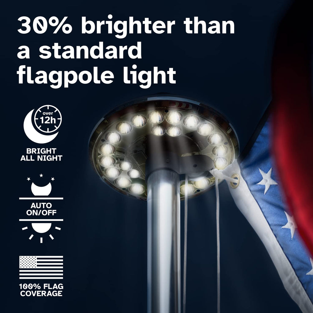 Deneve Deluxe Solar Powered Flagpole Lamp – Dusk to Dawn 12+ Hours, 26 LED, 1300 Lumen Outdoor Lighting for American Flag, Garden Decor, House Decor, 100% Coverage Gold Model