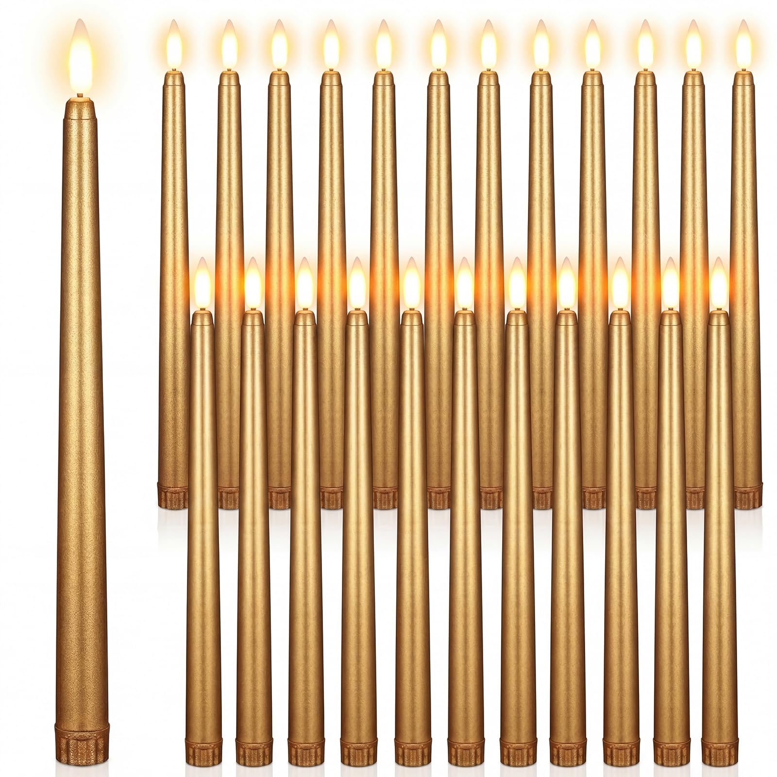 Macarrie 24 Packs Flameless Taper Candles Battery Operated Fake 11 Inch Long Candlelight LED Flameless Candlesticks Flickering Tapered for Spring Summer Wedding(Gold)