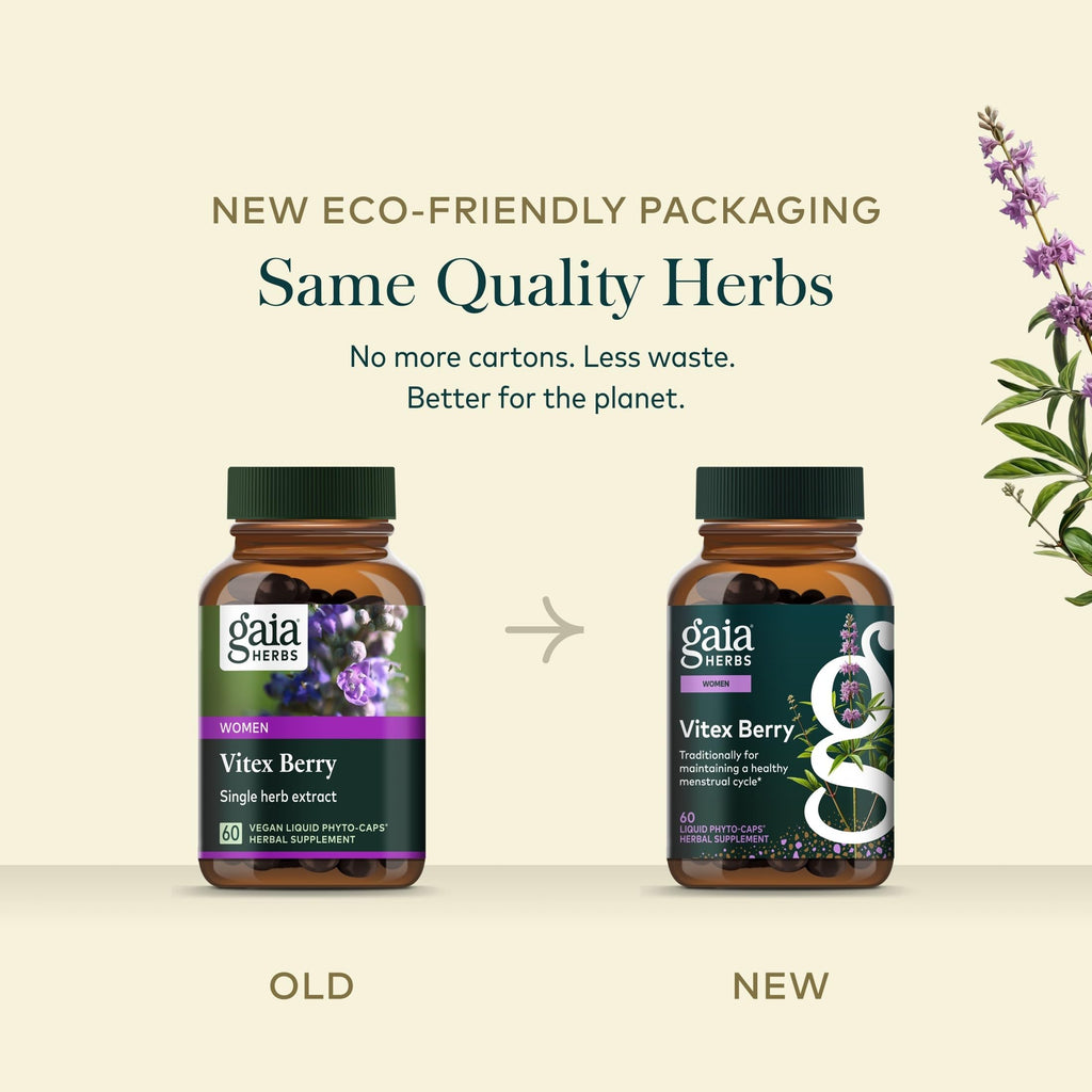 Gaia Herbs Vitex Berry - 1000 mg Organic Chaste Tree - Traditionally Used to Support Hormone Balance for Women & a Healthy Menstrual Cycle* - 60 Vegan Liquid Phyto-Caps (30 Servings)