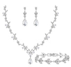 Paxuan Bridal Wedding Elegant Floral Jewelry Set for Women/Brides/Bridesmaids Crystal Jewelry Set for Wedding Prom Party Bridal Crystal Necklace Earrings Bracelet Set (White (Silver))