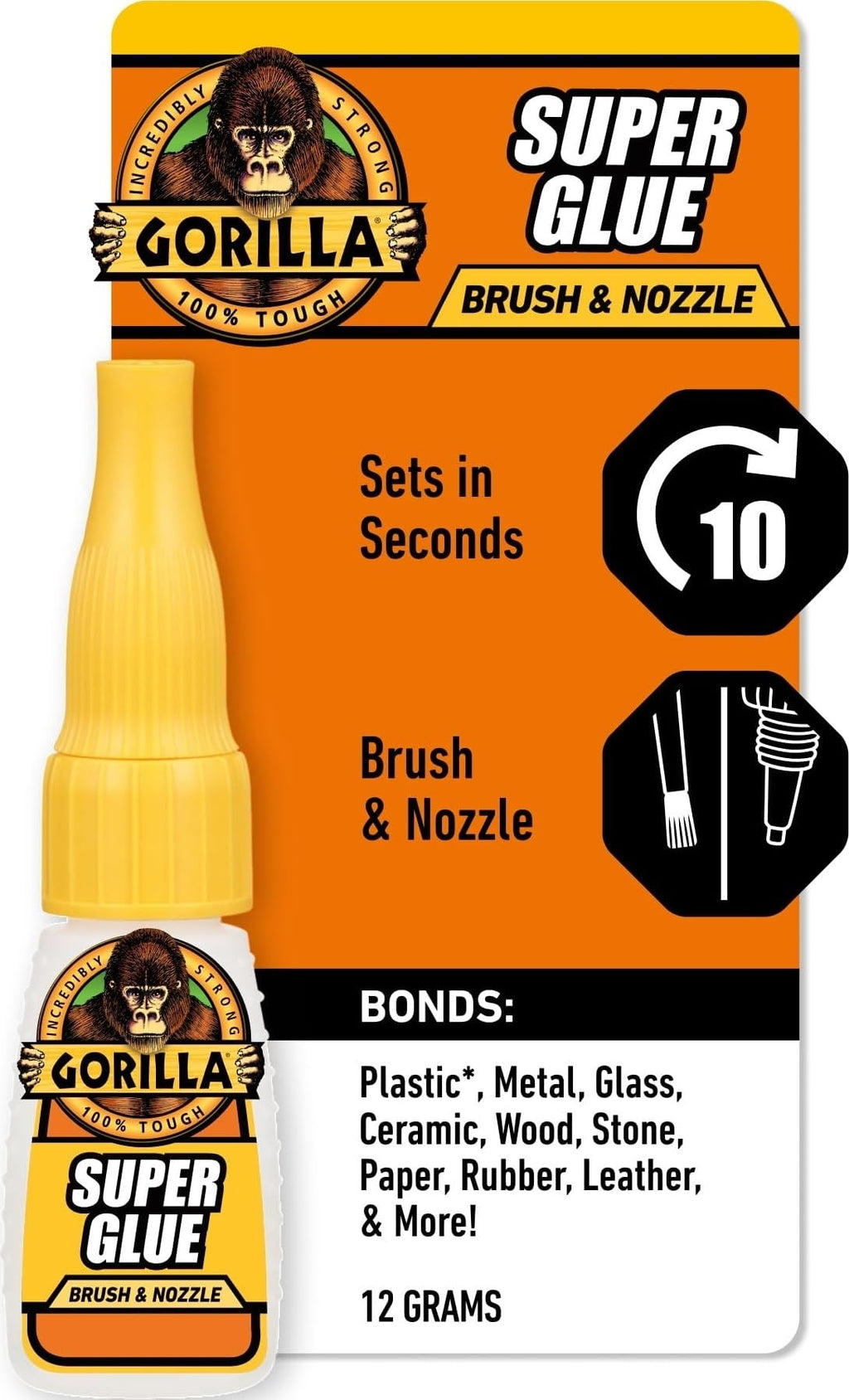Gorilla Super Glue, Brush and Nozzle Two-Way Applicator, Clear, 12 g