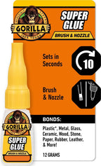 Gorilla Super Glue, Brush and Nozzle Two-Way Applicator, Clear, 12 g