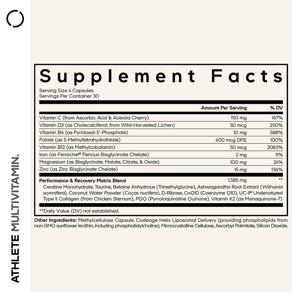 Codeage Athlete Multivitamin, Creatine, Electrolytes, CoQ10, 120 Capsules