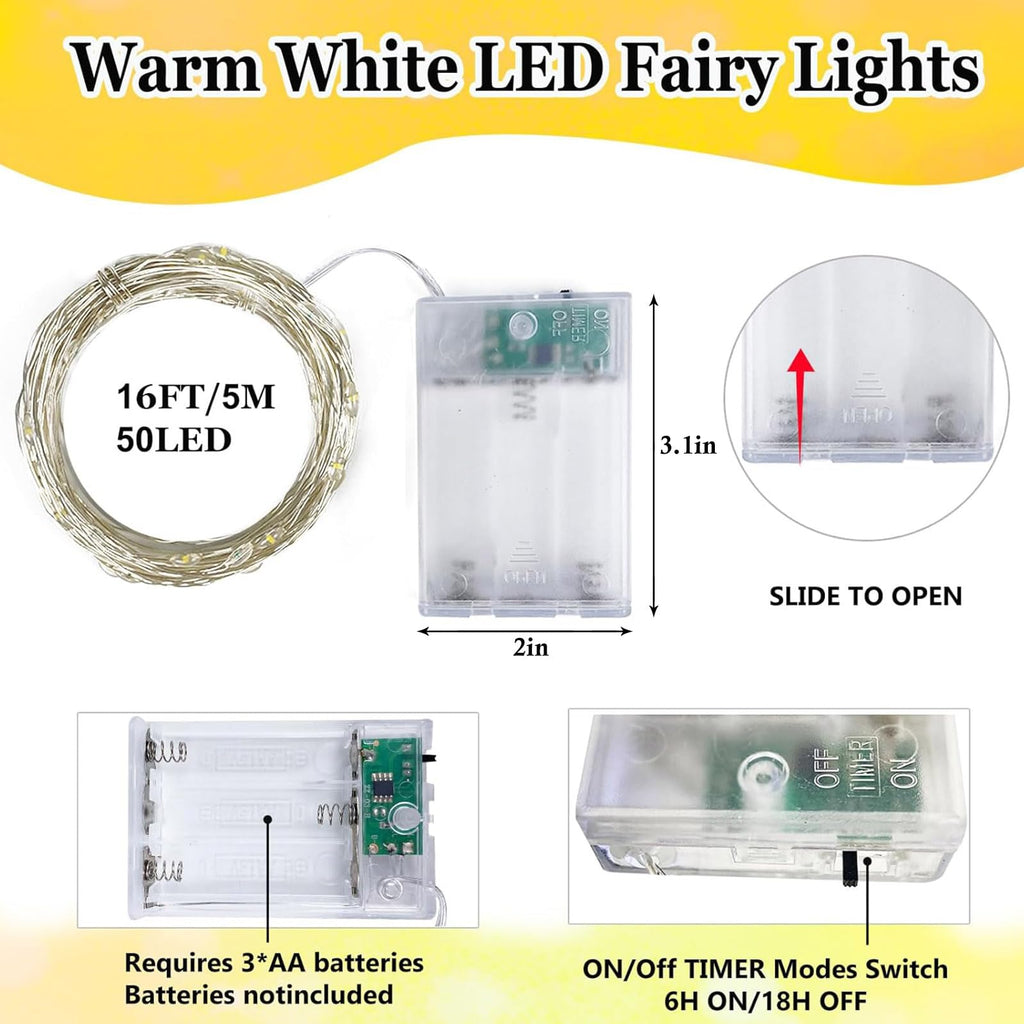 4 Pack Fairy Lights Battery Operated 16FT 50 LED String Lights Warm White