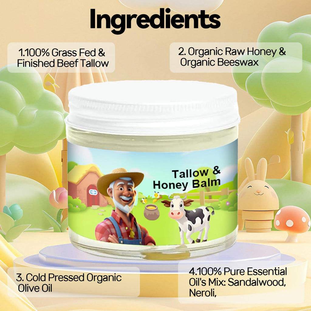 SVPMECN Tallow and Honey Balm, Tallow Face Moisturizer, Beef Tallow for Skin, Handmade All-Natural Moisturizer with Grass-Fed Beef Tallow & Raw Wild Honey for Smooth, Natural Formula, Hydrated Skin