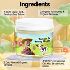 SVPMECN Tallow and Honey Balm, Tallow Face Moisturizer, Beef Tallow for Skin, Handmade All-Natural Moisturizer with Grass-Fed Beef Tallow & Raw Wild Honey for Smooth, Natural Formula, Hydrated Skin