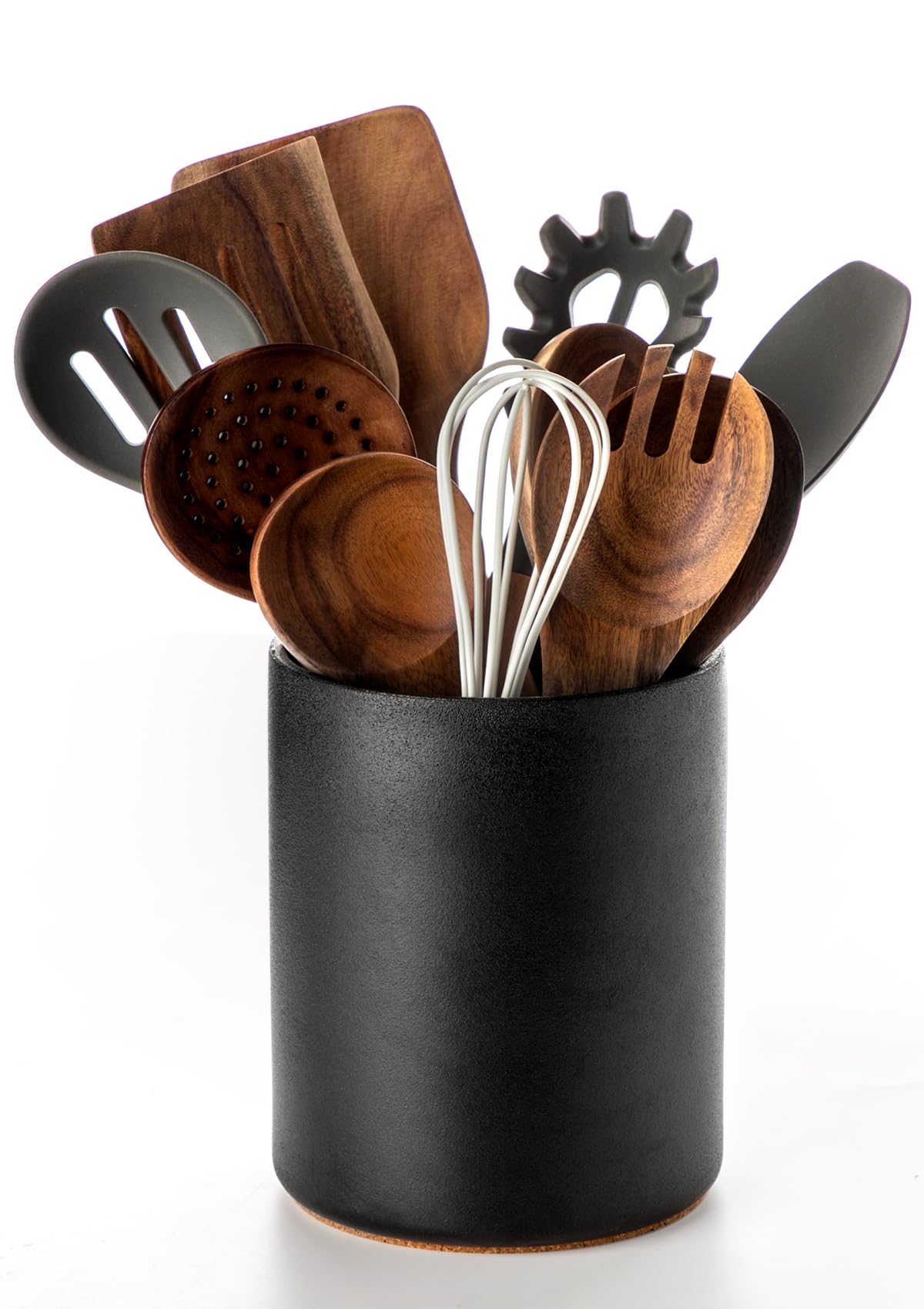 Nucookery Ceramic Kitchen Utensil Holder for Countertop, 6.4" Stone Black