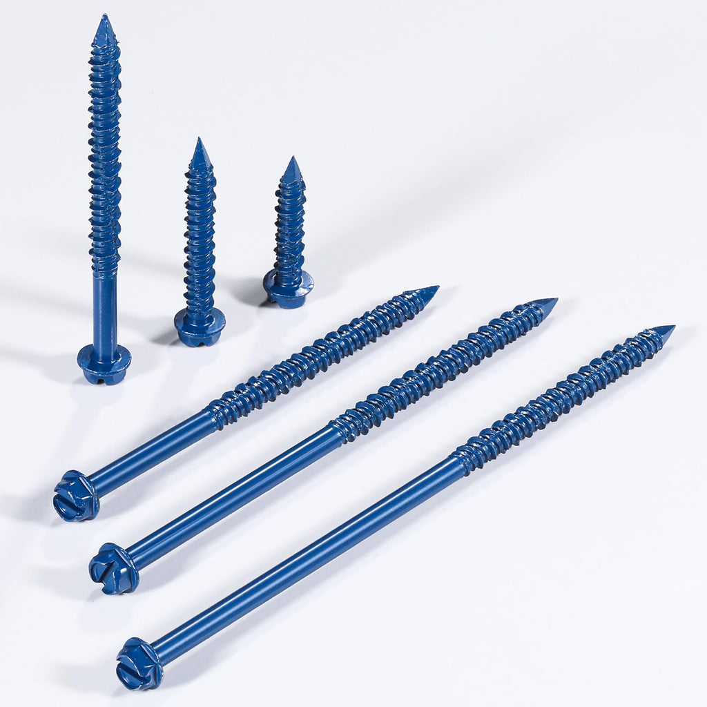Wensilon(30 PCS) 3/16" * 3-3/4" Slotted Hex Concrete Screws Anchor Blue Hexagon Head for Anchoring to Masonry, Block or Brick Stucco