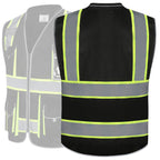 JKSafety 10 Pockets Hi-Vis Zipper Front Black Safety Vest | Cushioned Collar | High Reflective Tapes with Extended Neon Yellow Strips | Meets ANSI/ISEA Standards (Large, 89-Black)
