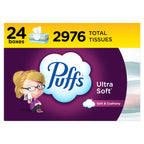 Puffs Ultra Soft Facial Tissues, 24 Family Boxes, 124 Tissues per Box