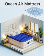 Xsleep Queen Air Mattress with Built in Pump Luxurious Comfort 18"Raised Inflatable Mattress Queen Airbed Blow Up Mattress for Home and Guests 80"*60"*18"Air Bed 3 Mins Fast Inflate/Deflate 660lbs Max
