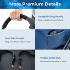 HAPPAWS Pet Stroller with Detachable Carriers, Adjustable Cat Stroller for Small & Medium Pets, 4-in-1 Cat Carriers with Safety Belt and Lockable Wheels, Navy Blue