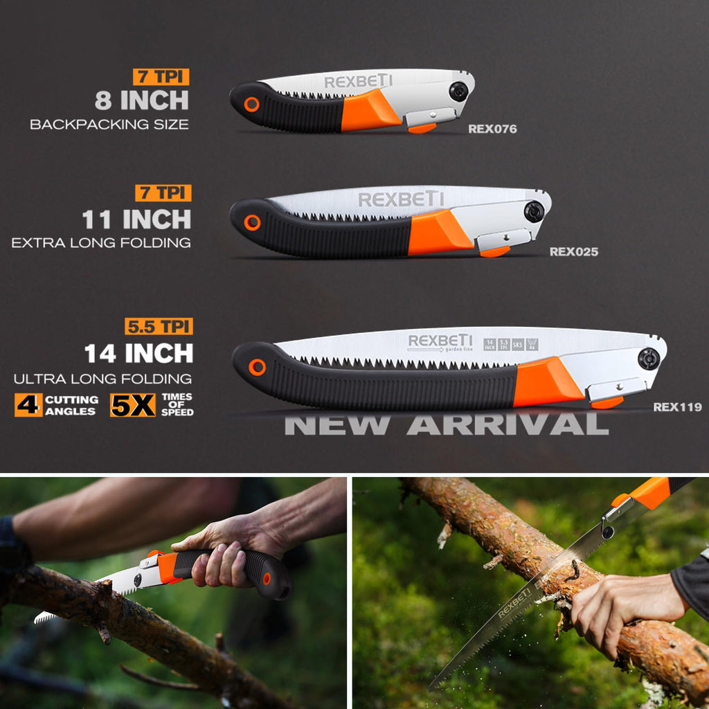 REXBETI 14-Inch Camping Saw, Extra Long Folding Hand Saw for Tree Trimming
