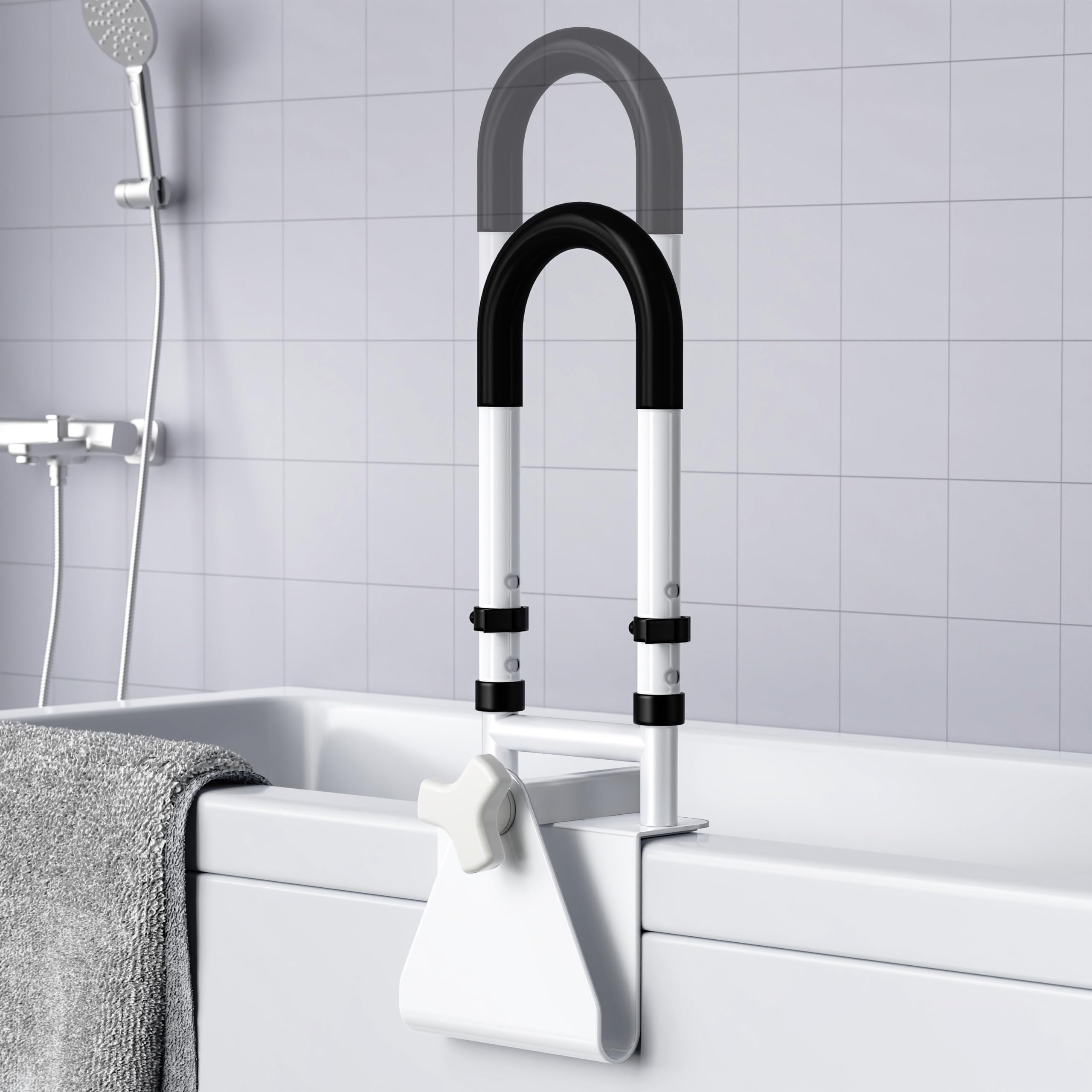 Adjustable Bathtub Safety Rail, Bathtub Handle Grab Bar with Non-Slip Grip for Seniors, Elderly, Fits 3.1 to 6.7 Inch Tub Walls, Supports 300 lbs